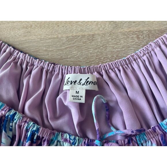For Love and Lemons Belize Crop Top Purple Blue Floral Puff Sleeve Medium - Picture 3 of 6
